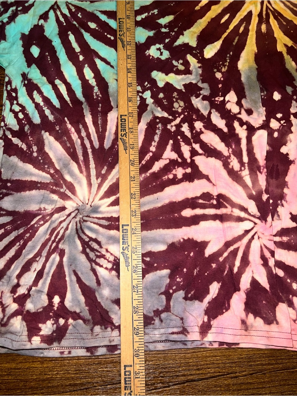 Burgundy Multicolor Tie Dye Firework Retro Handmade Short Sleeve Shirt Size XL - Picture 10 of 10